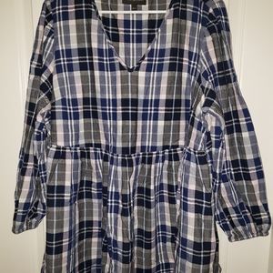 LB plaid baby doll top with pockets